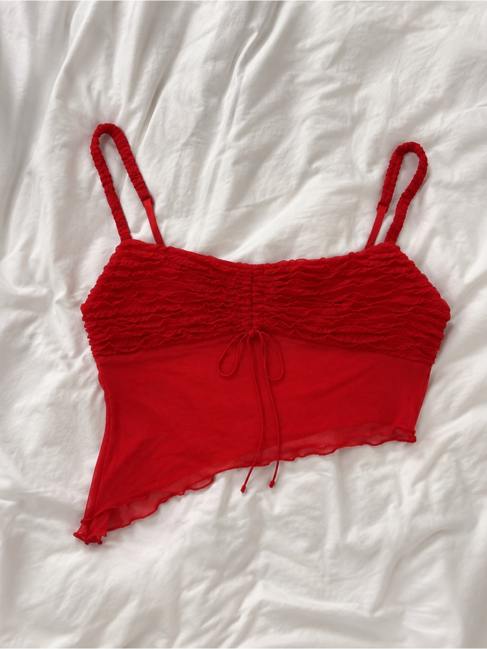 Edikted Red Ruched Asymmetric Cami Top